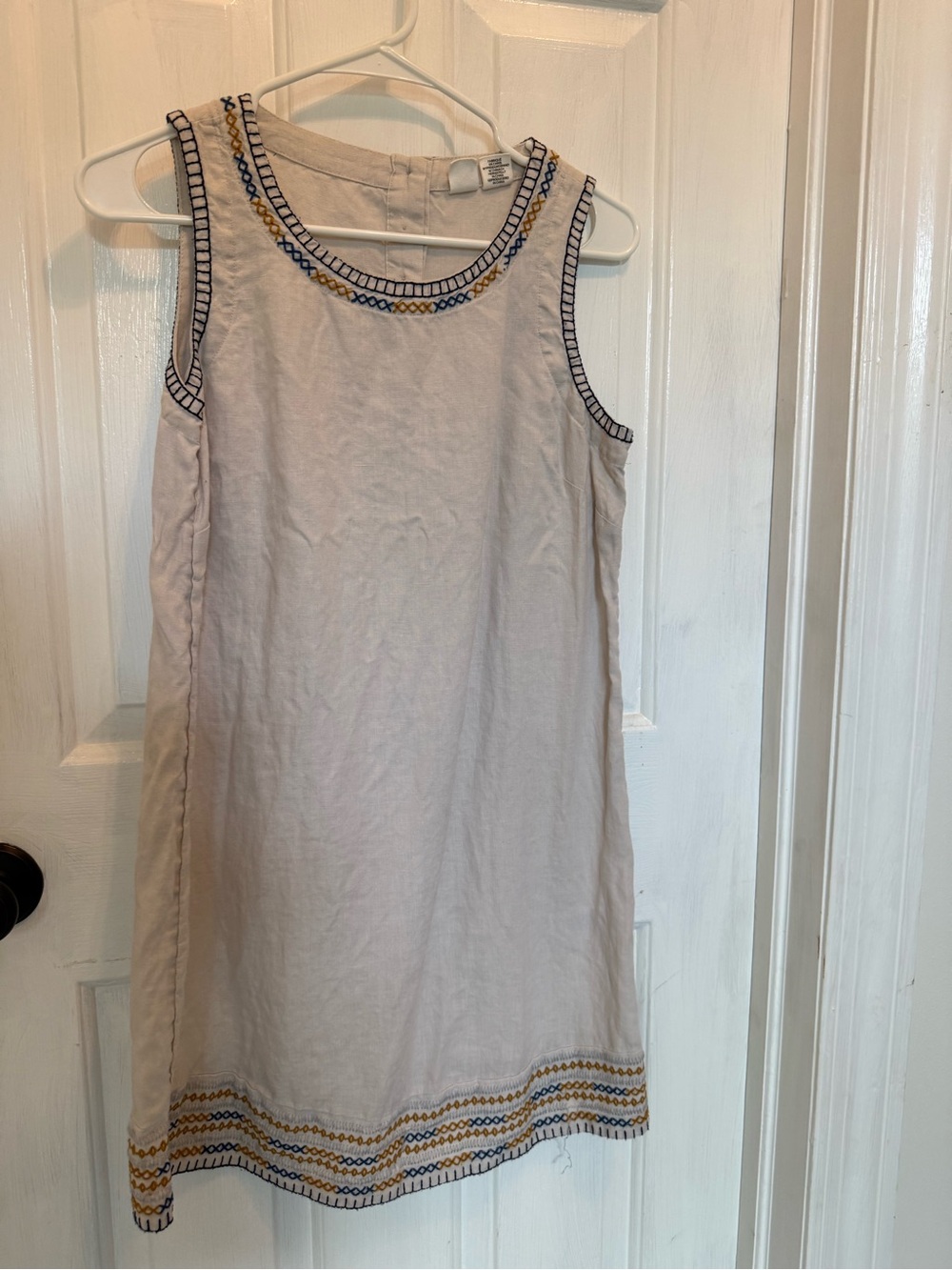 Artisan Cream Mini Dress with Navy & Gold Embroidery
